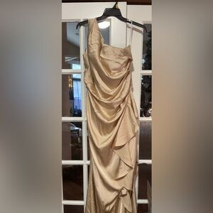 Elegant champagne gold One-Shoulder Dress
